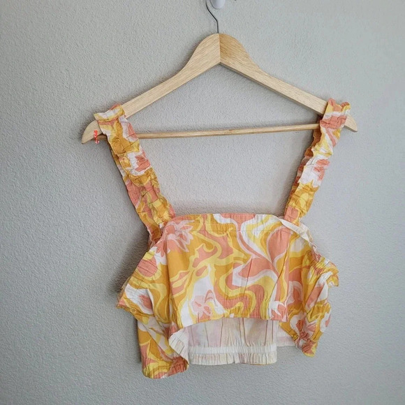 New BP. Cropped Blouse Top XL Multicolor Cotton Floral Sleeveless Square Neck - Picture 2 of 7